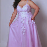 Tease Prom TE2423 Lilac, Bluejay. A-line silhouette, Embroidered lace floral appliques with silver hot fix stones on sparkle iridescent tulle, Straps covered in lace, V-neckline, V-back, Long invisible center back zipper, Natural waistline, A-line skirt, Pockets.