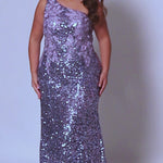 Tease Prom TE2414 One shoulder, slim fitted, all over sequin with floral applique embellishments on bodice,