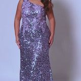 Tease Prom TE2414 One shoulder, slim fitted, all over sequin with floral applique embellishments on bodice,