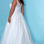SC5259 Jasmine Wedding Dress by Sydney's Closet, Aline plus size wedding dress with shimmer tulle and straps, zipper back and floral embroidered lace, available in Ivory