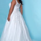 SC5259 Jasmine Wedding Dress by Sydney's Closet, Aline plus size wedding dress with shimmer tulle and straps, zipper back and floral embroidered lace, available in Ivory