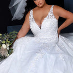 SC5259 Jasmine Wedding Dress by Sydney's Closet, Aline plus size wedding dress with shimmer tulle and straps, zipper back and floral embroidered lace, available in Ivory
