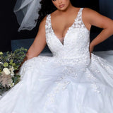SC5259 Jasmine Wedding Dress by Sydney's Closet, Aline plus size wedding dress with shimmer tulle and straps, zipper back and floral embroidered lace, available in Ivory