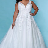 SC5259 Jasmine Wedding Dress by Sydney's Closet, Aline plus size wedding dress with shimmer tulle and straps, zipper back and floral embroidered lace, available in Ivory