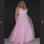 Tease Prom TE2315 pink, blue, purple. A-line silhouette, natural waistline  and V-neckline. Sparkle tulle and leaf lace appliques with sequins. Half inch straps covered in lace. Long invisible center back zipper and a detachable self belt. 