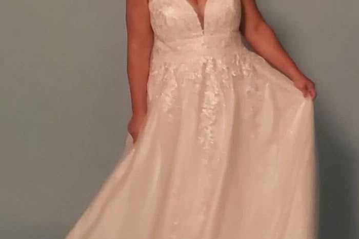 SC5255 Hazel Wedding Dress by Sydney's Closet, A-Line plus size wedding dress  with zipper back and glitter tulle with straps, available in Ivory 