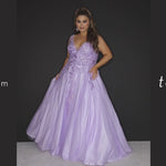 Tease Prom TE2313 Light purple, pink, blue and mocha. A-line silhouette, V-neckline,  tulle with cascading floral embroidered lace with a natural waistline. Wide lace straps and a center back zipper. Partially lined with satin 