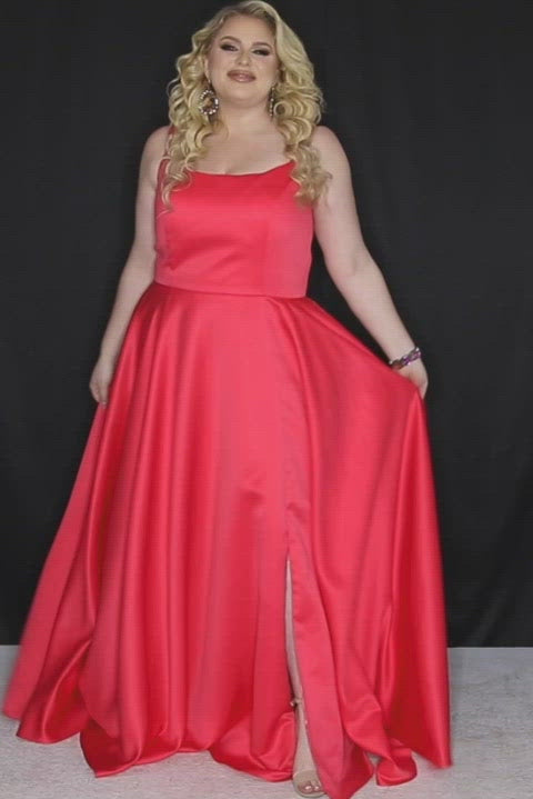 Sydney's Prom by Sydney's Closet aline dress with scoop neckline pockets and zipper back available in melon, sapphire and violet SC7335