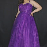Sydney's Prom by Sydney's Closet modified empire prom dress with sweetheart neckline lace up back and ballgown skirt available in black purple and white