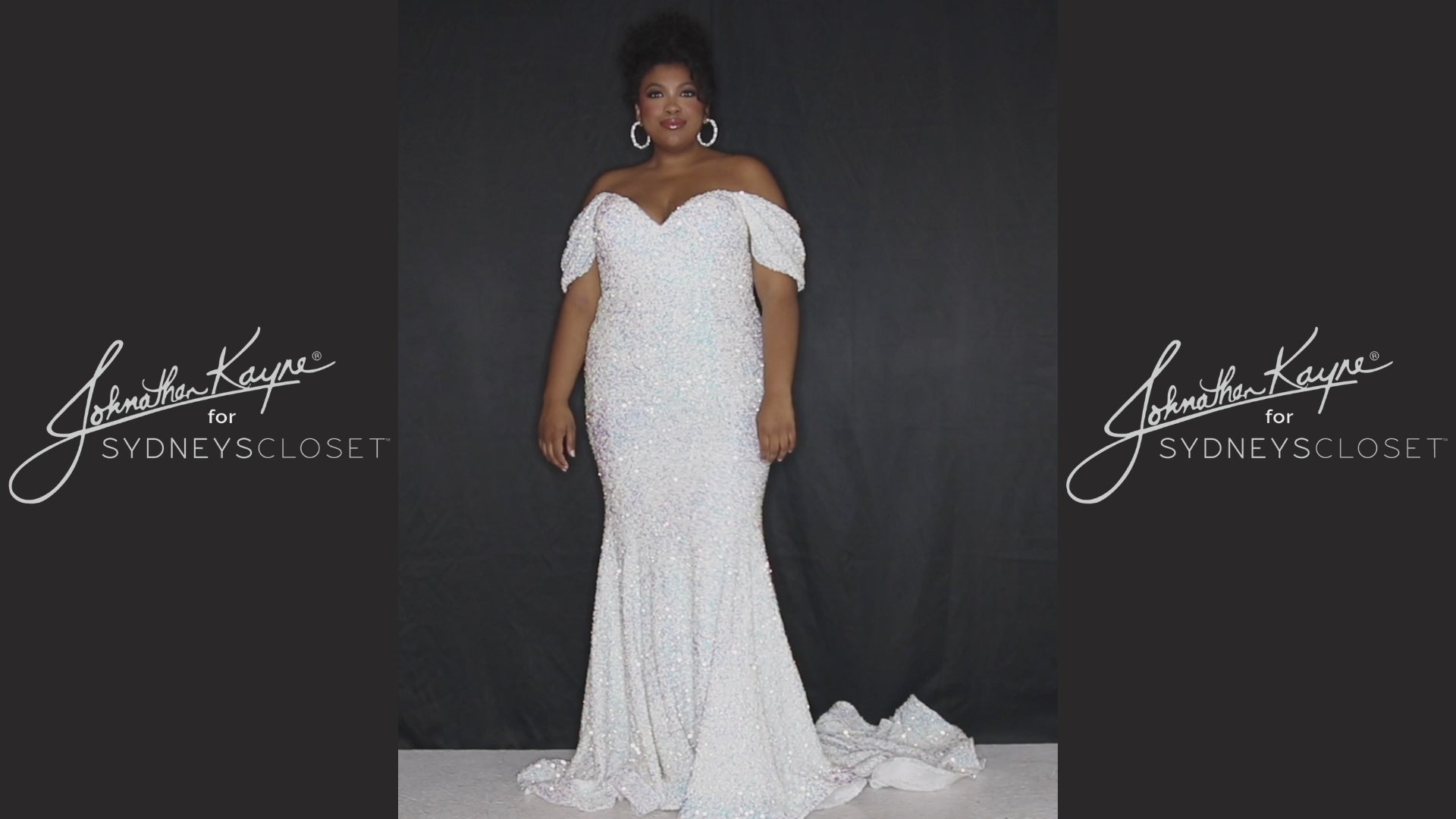 Johnathan Kayne for Sydney's Closet JK2313. Sequin paillette on stretch velvet, Mermaid/Fitted silhouette, Sweetheart neckline, Detachable drape sleeve, Natural waistline, Long invisible center back zipper, Slim/fitted skirt, Train with center back godet, Horsehair hem