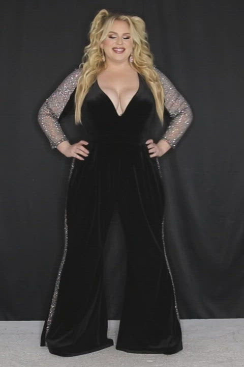 Johnathan Kayne for Sydney's Closet jumpsuit made of stretch velvet with mesh long sleeves and pockets available in caviar Turbo Jumpsuit JK2207 in black