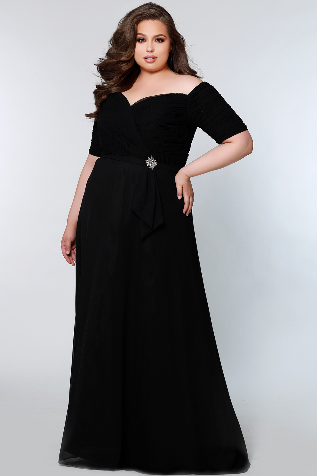 Curvy Elegant Off the Shoulder Ruched Formal Gown