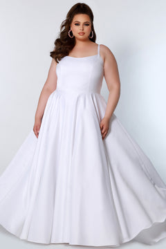 CE2202 Celebrations by Sydney's Closet aline silhouette with scoop neckline and pockets dress features sweep train and zipper back closure available in black and white