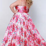 CE2207 Celebrations by Sydney's Closet aline silhouette with sweetheart neckline and spaghetti straps dress features zipper back and pockets available in pink blossom and yellow blossom