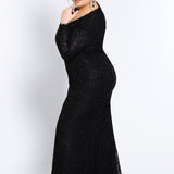 JK2104 Mercedes Pageant Gown Johnathan Kayne for Sydney's Closet plus size pageant mermaid dress long sleeved v neck with zipper back available in cobalt, jet black and scarlet