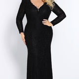 JK2104 Mercedes Pageant Gown Johnathan Kayne for Sydney's Closet plus size pageant mermaid dress long sleeved v neck with zipper back available in cobalt, jet black and scarlet