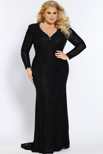Plus Size Long Sleeve Studded Stretch Lace Mermaid Gown – Sydney's Closet