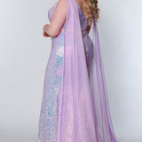 JK2109 Aurora Pageant Gown Johnathan Kayne for Sydney's Closet plus size pageant mermaid dress with zipper back with detachable scarves multi-color sequins available in Lava black Pearlescent white and Lilac 