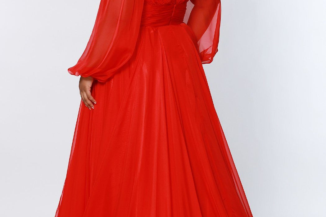  Johnathan Kayne for Sydney's Closet aline silhouette pleated bodice and wasitband with center back zipper and soft chiffon fabric available in bluejay cardinal and raven Lancer Evening Gown JK2205