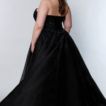 Johnathan Kayne for Sydney's Closet fitted silhouette with lace up back and organza overskirt with strapless bodice and optional straps available in black, capri and hot pink Pagani Pageant Gown JK2206