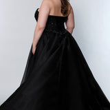 Johnathan Kayne for Sydney's Closet fitted silhouette with lace up back and organza overskirt with strapless bodice and optional straps available in black, capri and hot pink Pagani Pageant Gown JK2206