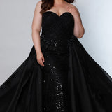 Johnathan Kayne for Sydney's Closet fitted silhouette with lace up back and organza overskirt with strapless bodice and optional straps available in black, capri and hot pink Pagani Pageant Gown JK2206