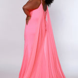 Johnathan Kayne for Sydney's Closet princess line slim silhouette with deep v neckline all over ab hotfix stones and center back zipper available in deep red, hot coral and white ice Maverick Pageant Gown JK2218