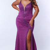 Johnathan Kayne for Sydney's Closet princess line slim silhouette with deep v neckline all over ab hotfix stones and center back zipper available in deep red, hot coral and white ice Maverick Pageant Gown JK2218 - Now also avialable in neon Lemon Lime, deep purple and aquamarine.