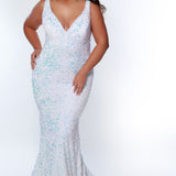 Johnathan Kayne for Sydney's Closet JK2308 Unicorn. Sequin paillettes on stretch velvet, Mermaid silhouette, Deep V-neckline, Bra-friendly straps, Natural waistline, V-back, Long invisible center back zipper, Mermaid fitted skirt, Train with center back godet, Horsehair hem