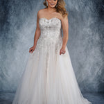 Best selling MB1819 plus size champagne or ivory strapless bridal gown with beaded lace appliques Michelle Bridal MB1819