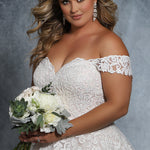 Faith Bridal Gown MB2102 by Sydney's Closet A-Line ballgown with lace up back and sholder sitting straps available in Ivory/Ivory, Ivory/Champagne, Ivory/Pink Champagne
