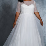 Taylor Bridal Gown MB2103 by Sydney's Closet A-Line with sheer short sleeves with removeable belt available in Ivory