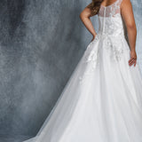 Christina Bridal Gown MB2106 by Sydney's Closet A-Line Gown with shimmery appliques on bodice zipper back with clear buttons available in Ivory