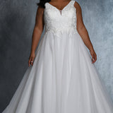 Jewel Bridal Gown MB2109 by Sydney's Closet A-line ballgown with zipper and button back and bra friendly straps available in ivory