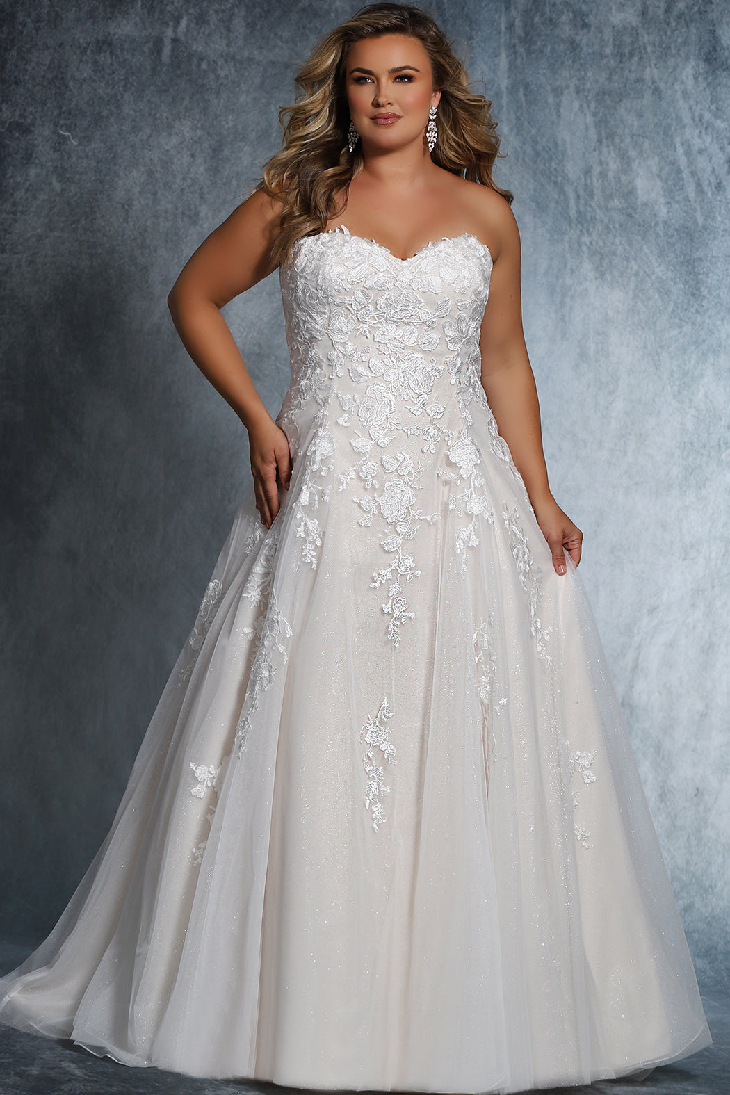 Dolly Bridal Gown MB2113 by Sydney's Closet A-Line ballgown with optional straps zipper button back available in ivory/ivory, ivory/champagne