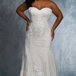 Tina Bridal Gown MB2117 by Sydney's Closet fitted mermaid with optional straps lace up back available in ivory/ivory, ivory/champagne