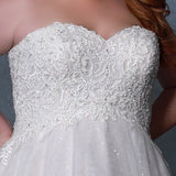 Michelle Bridal MB2211 Close up strapless ballgown in ivory champagne with sweetheart neckline, and lace bodice.