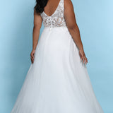 Katy Bridal Gown SC5246 by Sydney's Closet optional back lining included A-Line with chiffon skirt and heavily appliqued bodice with pockets and zipper back available in Ivory