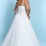 Stevie Bridal Gown SC5247 by Sydney's Closet zipper back chiffon skirt appliques on the bodice available in Ivory