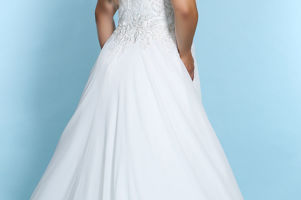 Stevie Bridal Gown SC5247 by Sydney's Closet zipper back chiffon skirt appliques on the bodice available in Ivory