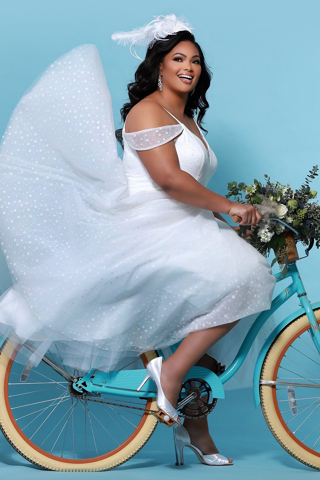 SC5264 Blossom Wedding Dress by Sydney's Closet, Aline short wedding dress with zipper back, dotted tulle skirt, v neckline and straps, available in black and ivory
