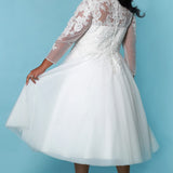 SC5265 short plus size wedding dress vintage lace with long sleeve and poufy tulle skirt