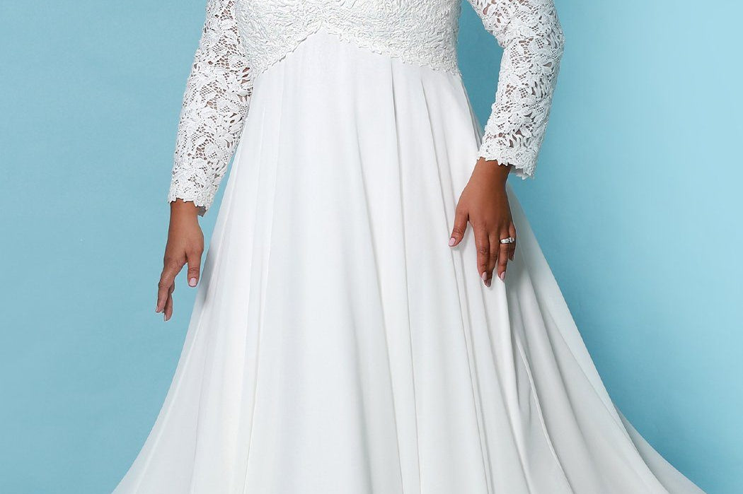 Plus Size Wedding Dress With Long Sleeves, ANY SIZE, Lace Bodice