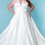 Sydney's Bridal by Sydney's Closet aline silhouette with v neckline and halter top bridal satin and light satin lining with center back zipper available in ivory Norma Jean Wedding Dress SC5279