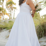 SC5281 Sydney's Bridal by Sydney's Closet Aline silhouette with scoop neckline and 1 inch straps dress features piped waistband and center back zipper available in ivory