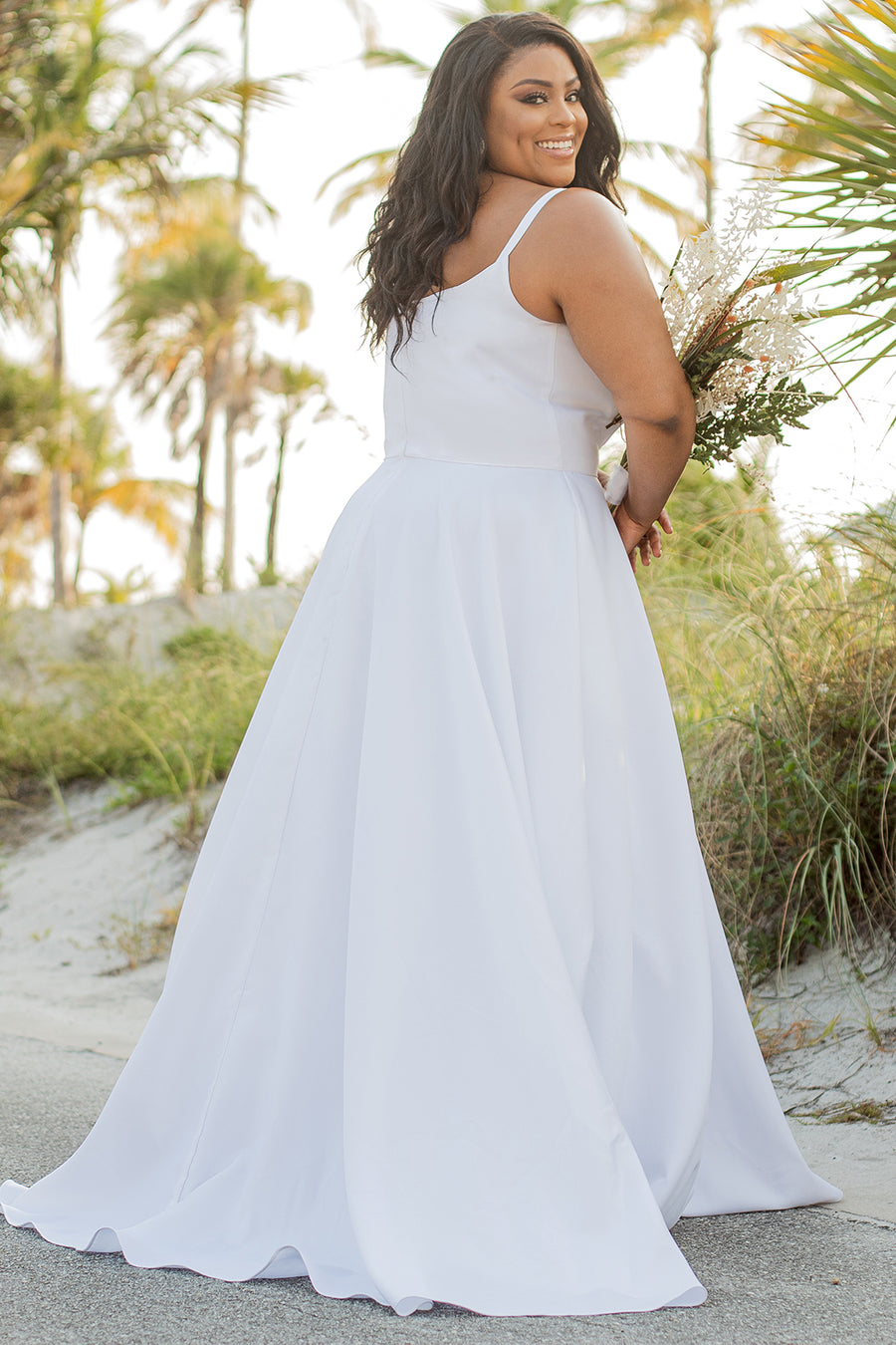 SC5281 Sydney's Bridal by Sydney's Closet Aline silhouette with scoop neckline and 1 inch straps dress features piped waistband and center back zipper available in ivory