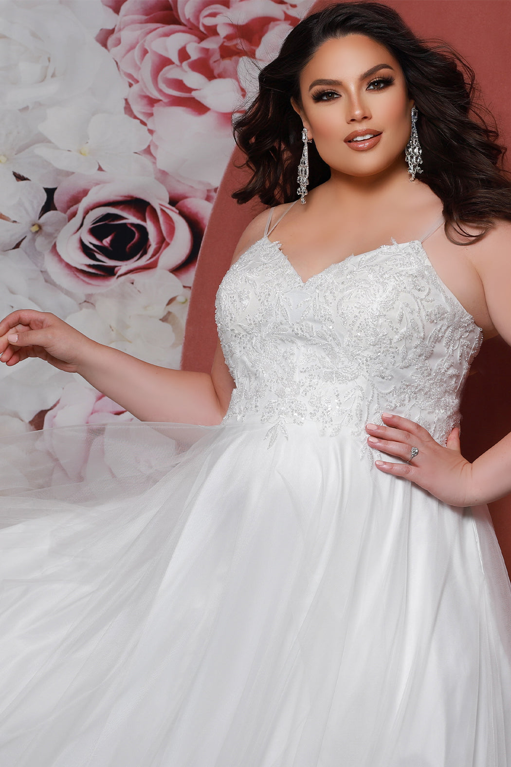 V-neck Plus Size Lace & Sparkle Wedding Dress - Sydney's Closet SC5318