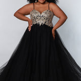 Aphrodite Prom Dress SC7309 by Sydney's Closet spaghetti straps soft tulle skirt empire with zipper back available in dusty rose, black, ivory