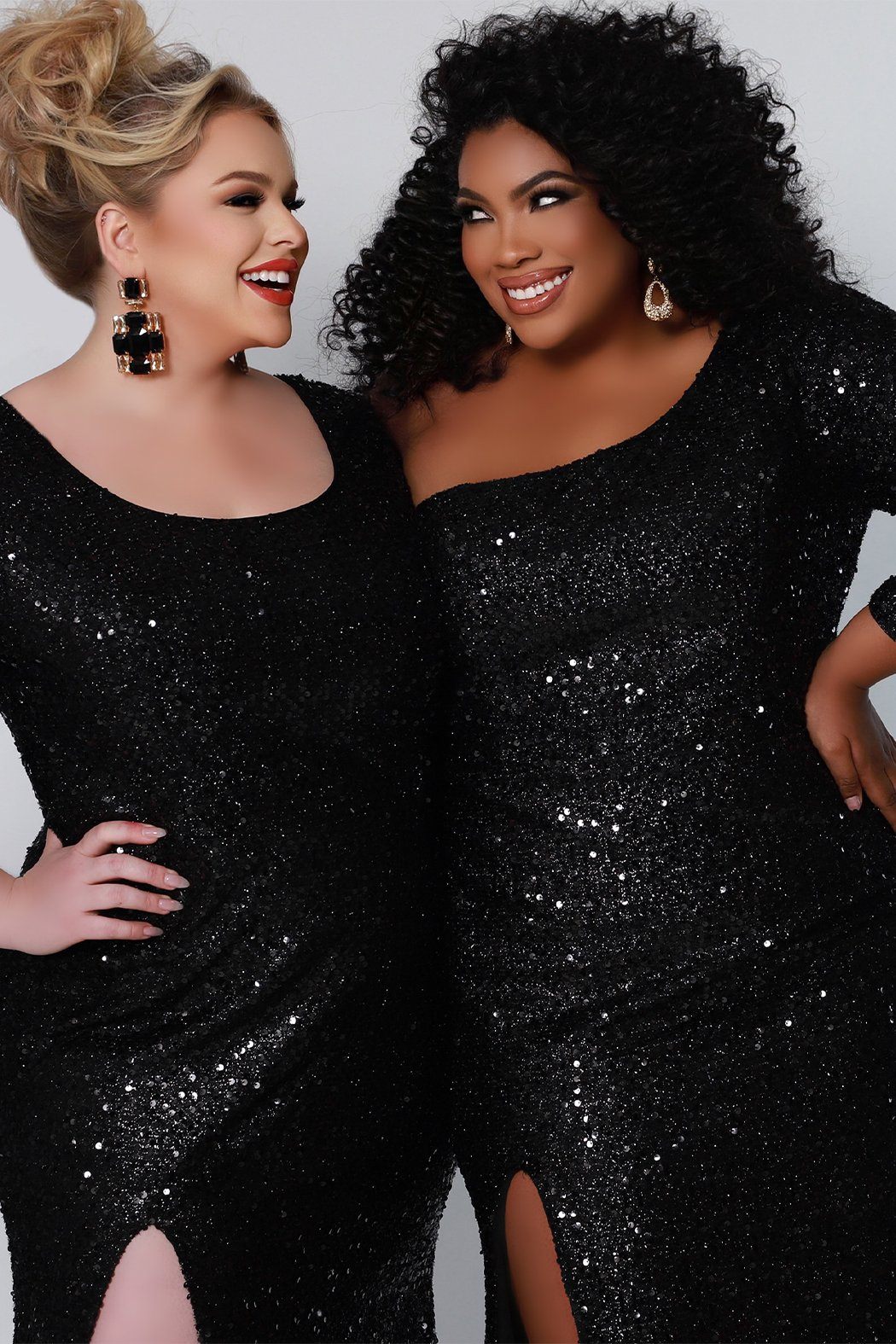 Sydney's Prom by Sydney's Closet fitted silhouette one sholder long sleeve with zipper back and sequin fabric available in pearlescent, ruby, onyx and sapphire SC7319 & SC7320