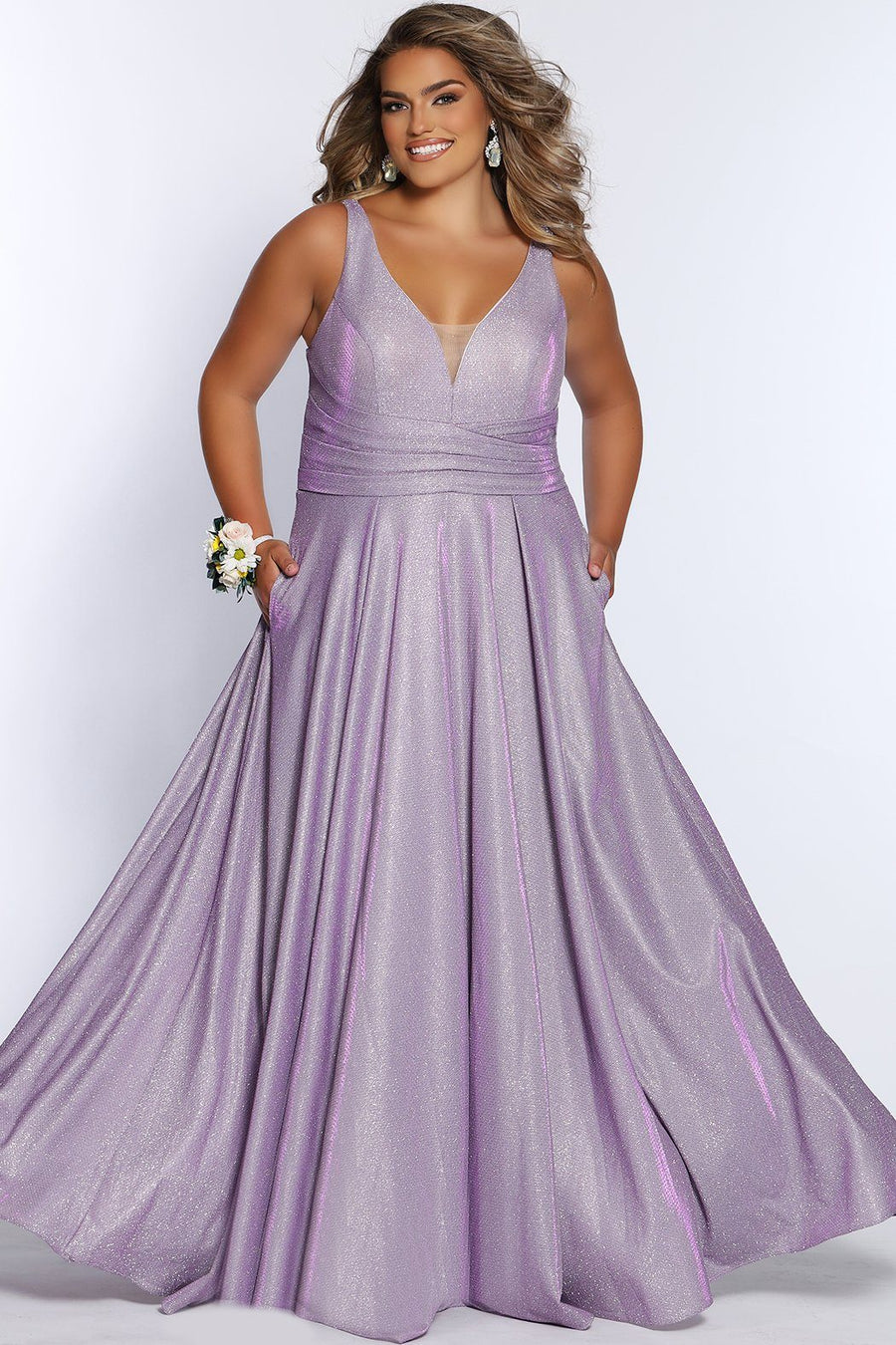 Sydney's Closet SC7355 A Line Satin Plus Size Prom Dress